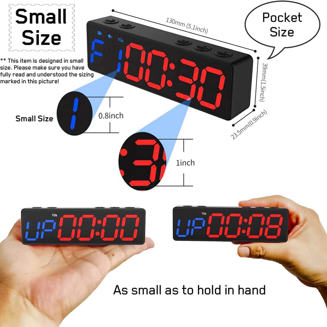 ICECHEN Horloge D'EntraîNement avec Batterie, Mini Minuterie de Gymnastique Portable avec Aimant IntéGré pour la Salle de Sport à Domicile, Compte à Rebours/Minuteur Programmable