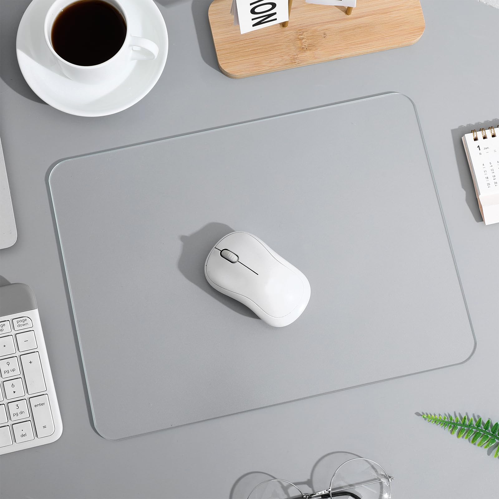 Tappetino per Mouse Design Trasparente in Vetro Temperato Stabile e Antiscivolo per Decorazione Tavolo per Gaming Scrivania