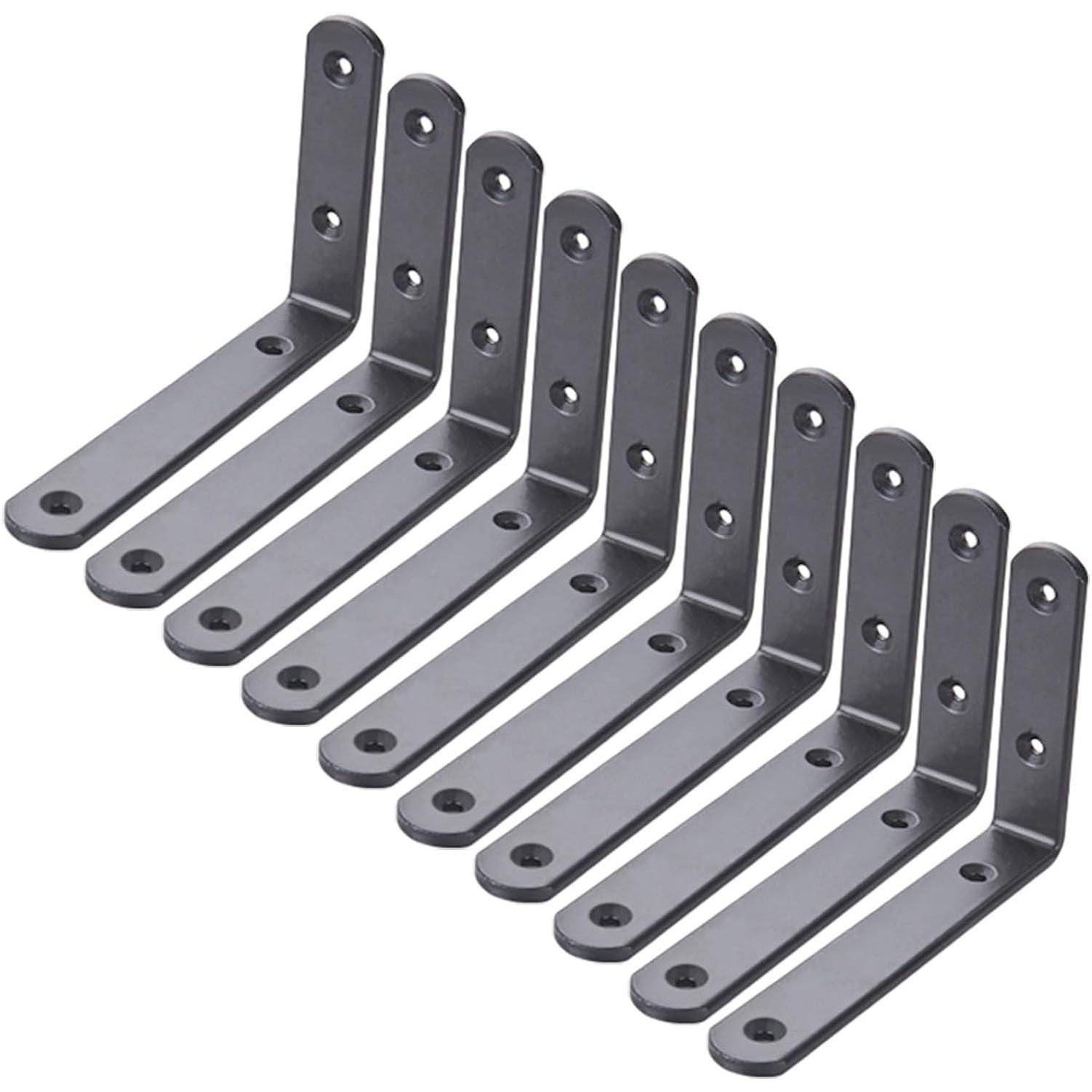 Support d'étagère en métal et fer noir 300x165mm avec vis de fixation, lot de 10 pièces robustes