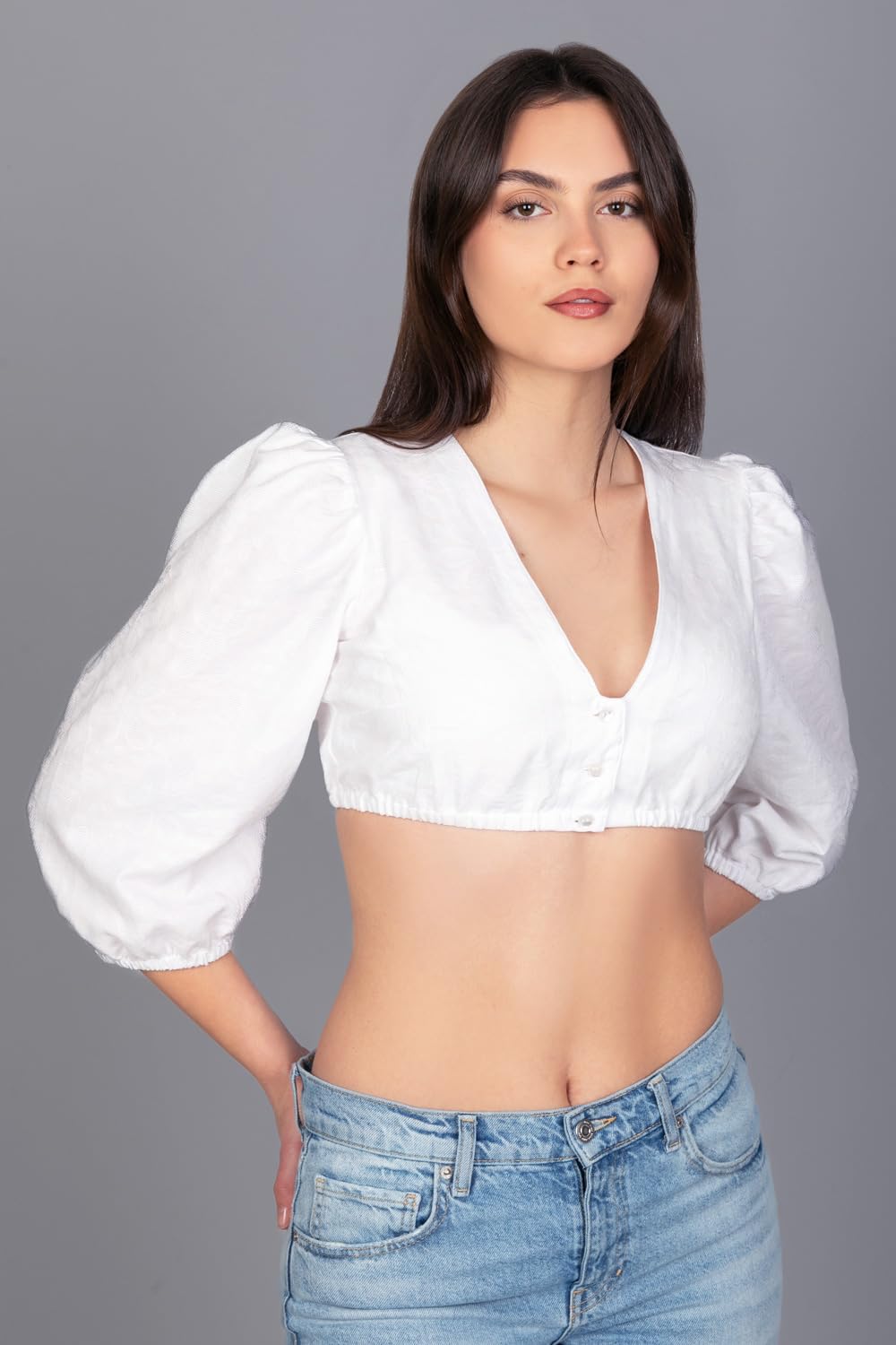 Edelnice Trachtenmode hochwertige Dirndlbluse Mariella mit Puffärmeln