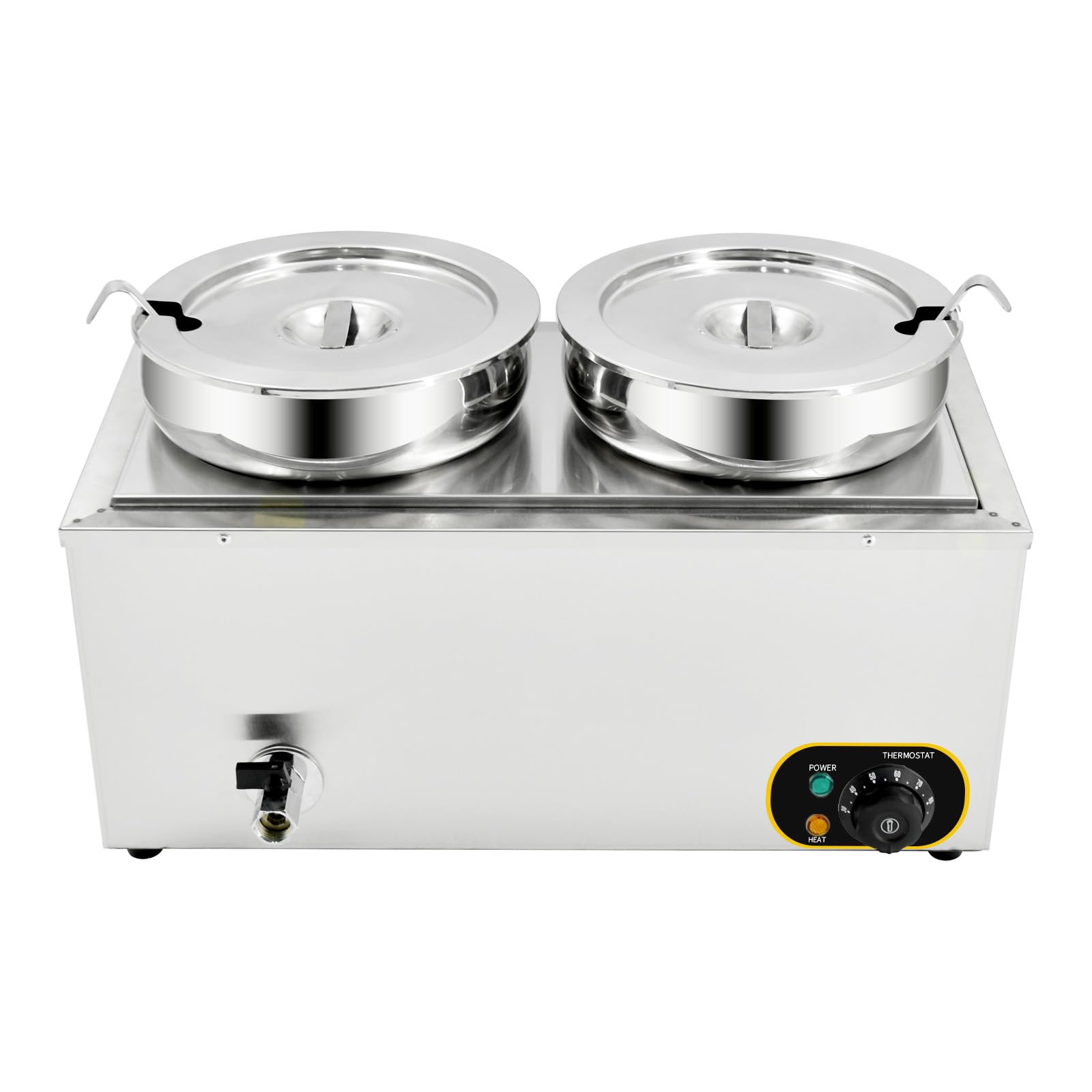 Commercial Bain Marie,1500W Stainless Steel Electric Food Warmer Temperature Control with Lids, Drain Tap, Containers 7.4L x2