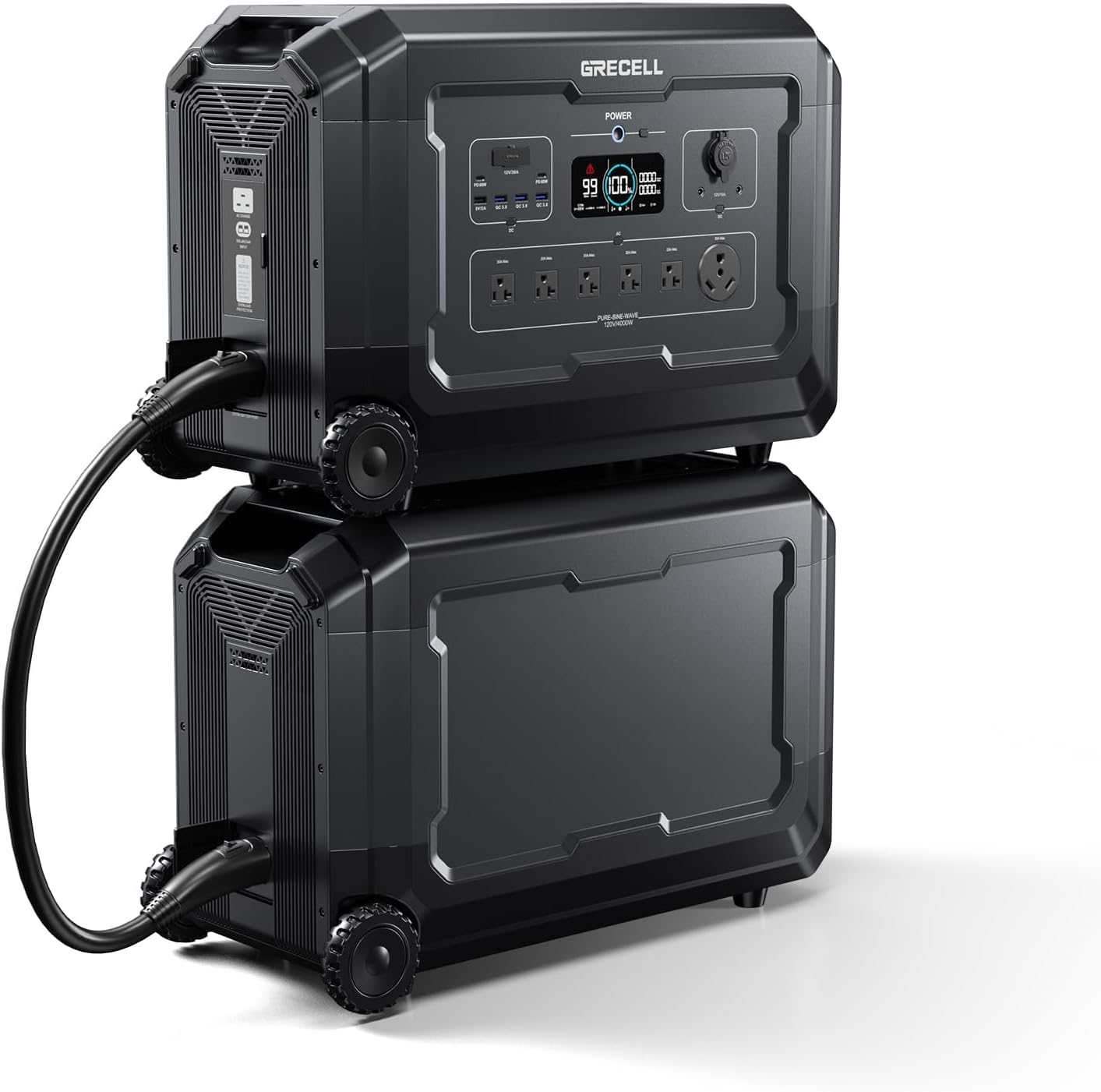 GRECELL Portable Power Station 4000W with Expansion Battery 5040Wh LiFePO4 Power Station 16 Outlets with 20ms UPS Backup