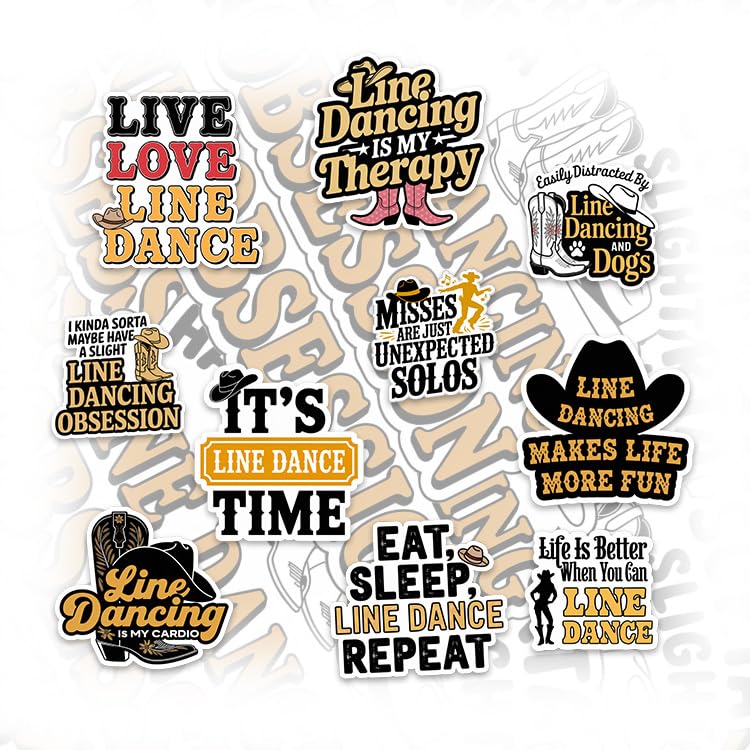 10pcs Western Line Dancing Stickers Waterproof Vinyl Decal for Water Bottles Tumbler Laptop Car Kindle - Gift for Kid Girl Boy LD3