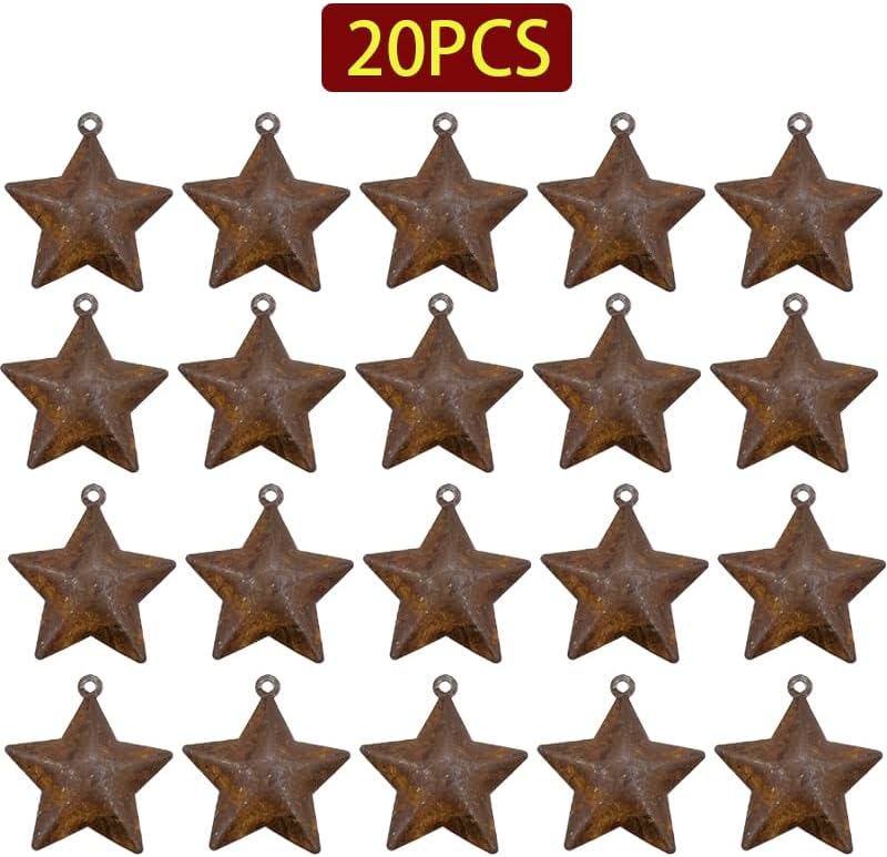 20pcs Rusty Metal Pentagram Bells, Small Rusty Stars Metal Craft Stars for Christmas and Holiday Wreaths Holiday Home Decoration, Rusty Stars Hanging Decoration, Farmhouse Rustic Decoration,