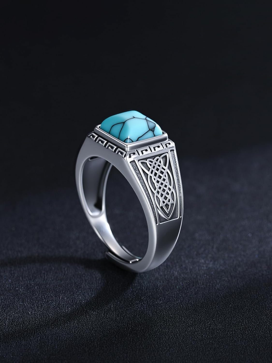 Genuine Turquoise Rings for Men 925 Sterling Silver Adjustable Celtic/Viking Ring Western Jewelry Native American Gifts Birthday - Image 2