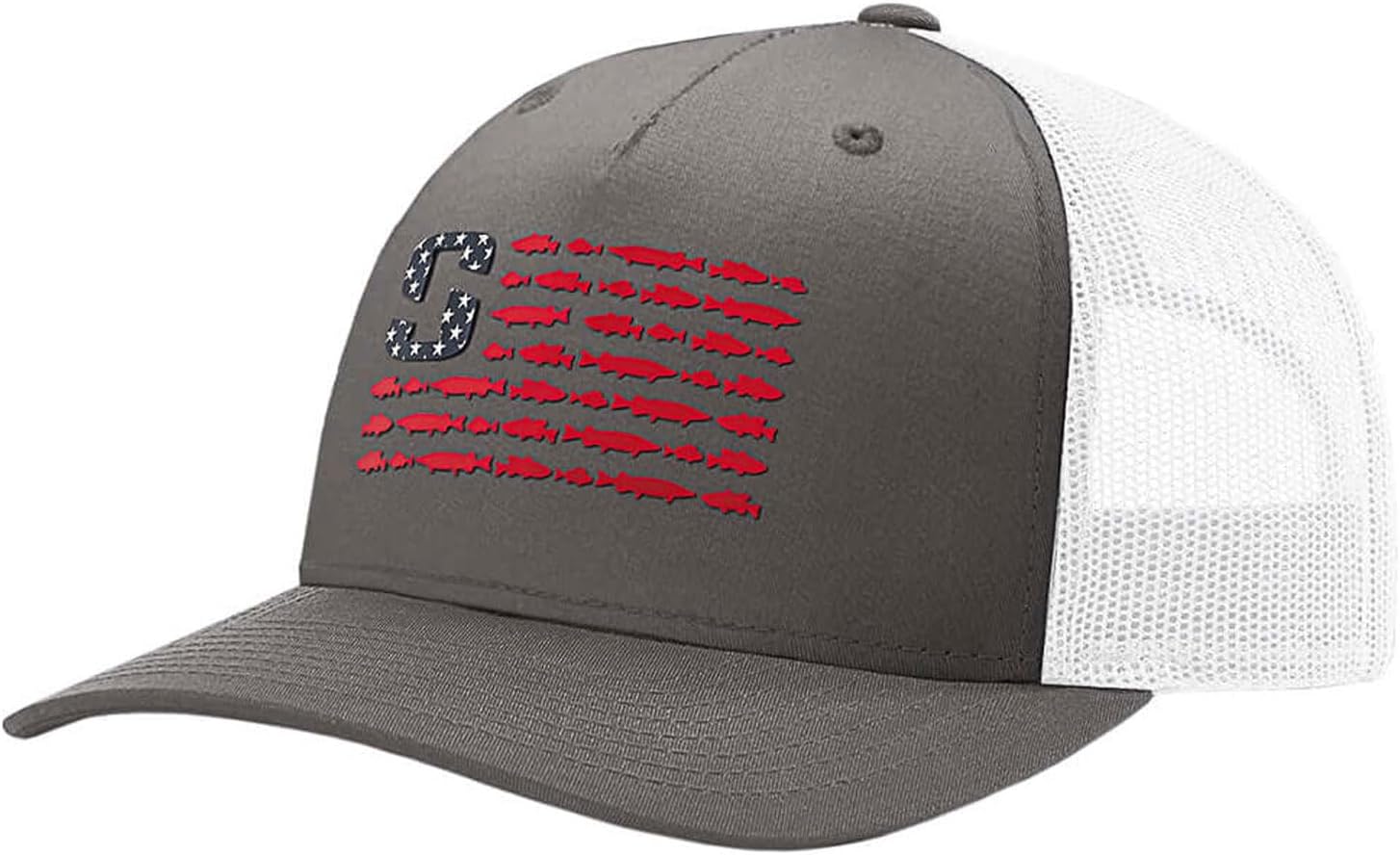 Striker Unisex Tribute 6-Panel Structured Mesh-Back Fishing Trucker Cap - Casual Outdoor Snap-Back Hat with USA Flag Logo