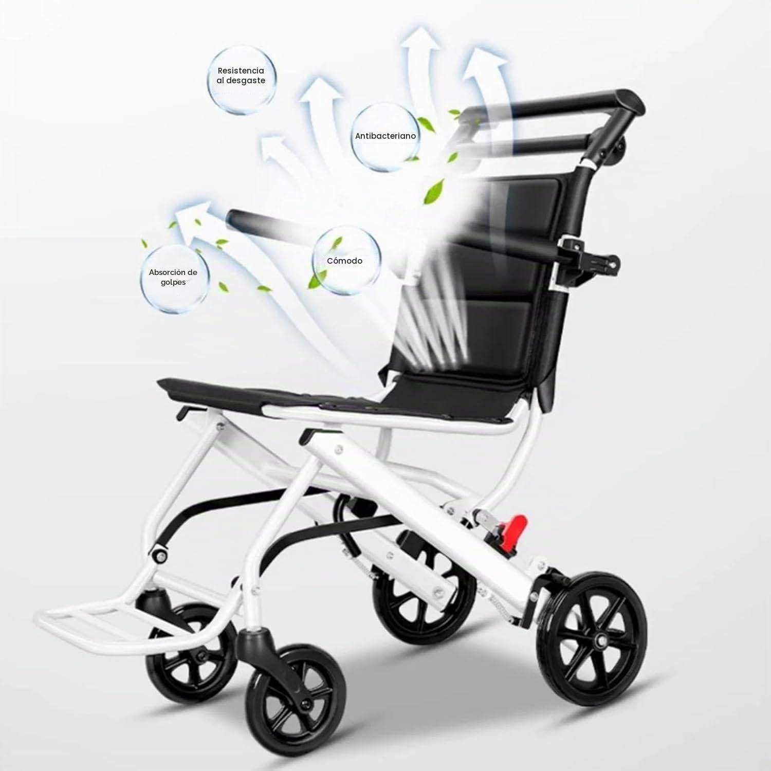 Silla de Ruedas Plegable, Sillas de Ruedas Ligeras para Adultos y niños, Solo 8.2kg, Silla de Ruedas de Viaje portátil con Correa de Seguridad Ajustable, Ruedas de PU,A