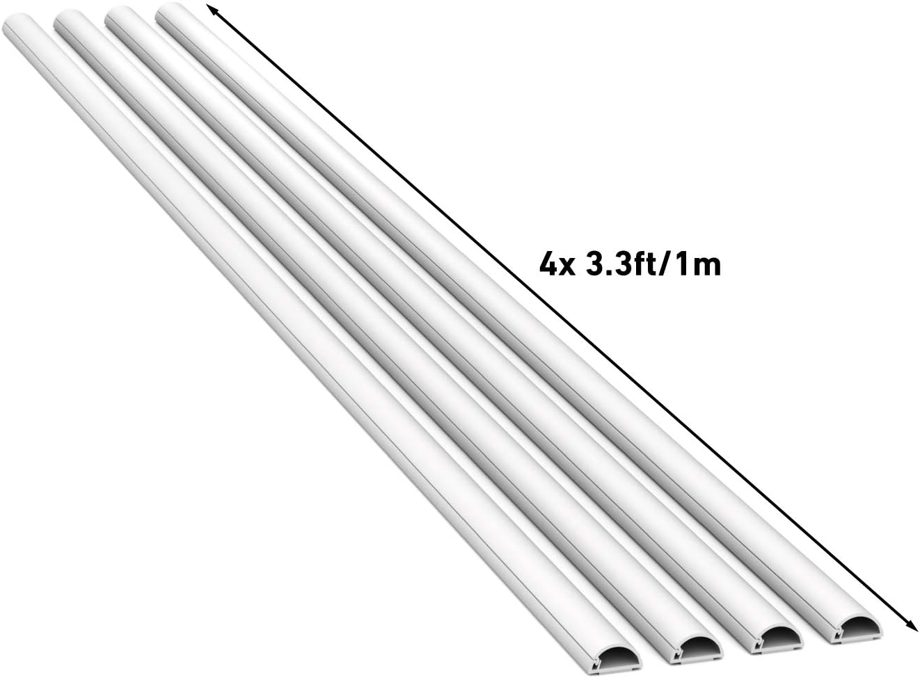 D-Line 13.12ft White Cord Cover Kit, Half Round Cable Raceway, Paintable Self-Adhesive Cord Hider, On Wall Cable Hider, Cable Management - 4X 0.78 (W) x 0.39" (H) x 39" Lengths & 12 Accessories : Electronics