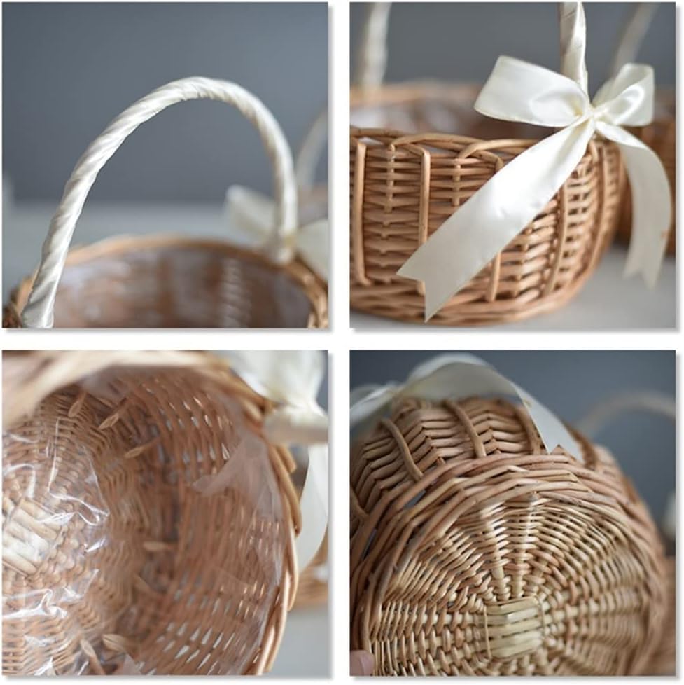 HBJWOV Wicker Woven Flower Basket Handle Wedding Girl Baskets Home Garden Decoration(D)