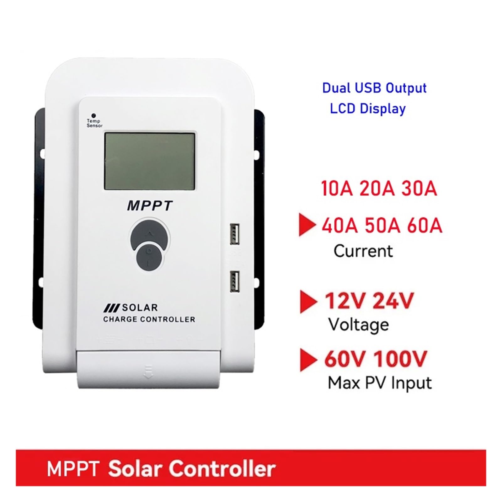 Controllore Solare Regolatore di Carica Solare MPPT 60A 40A 20A con Display LCD Regolatore Solare Fotovoltaico 12V 24V Regolatore Automatico Dual USB for Pannello Solare(40A)