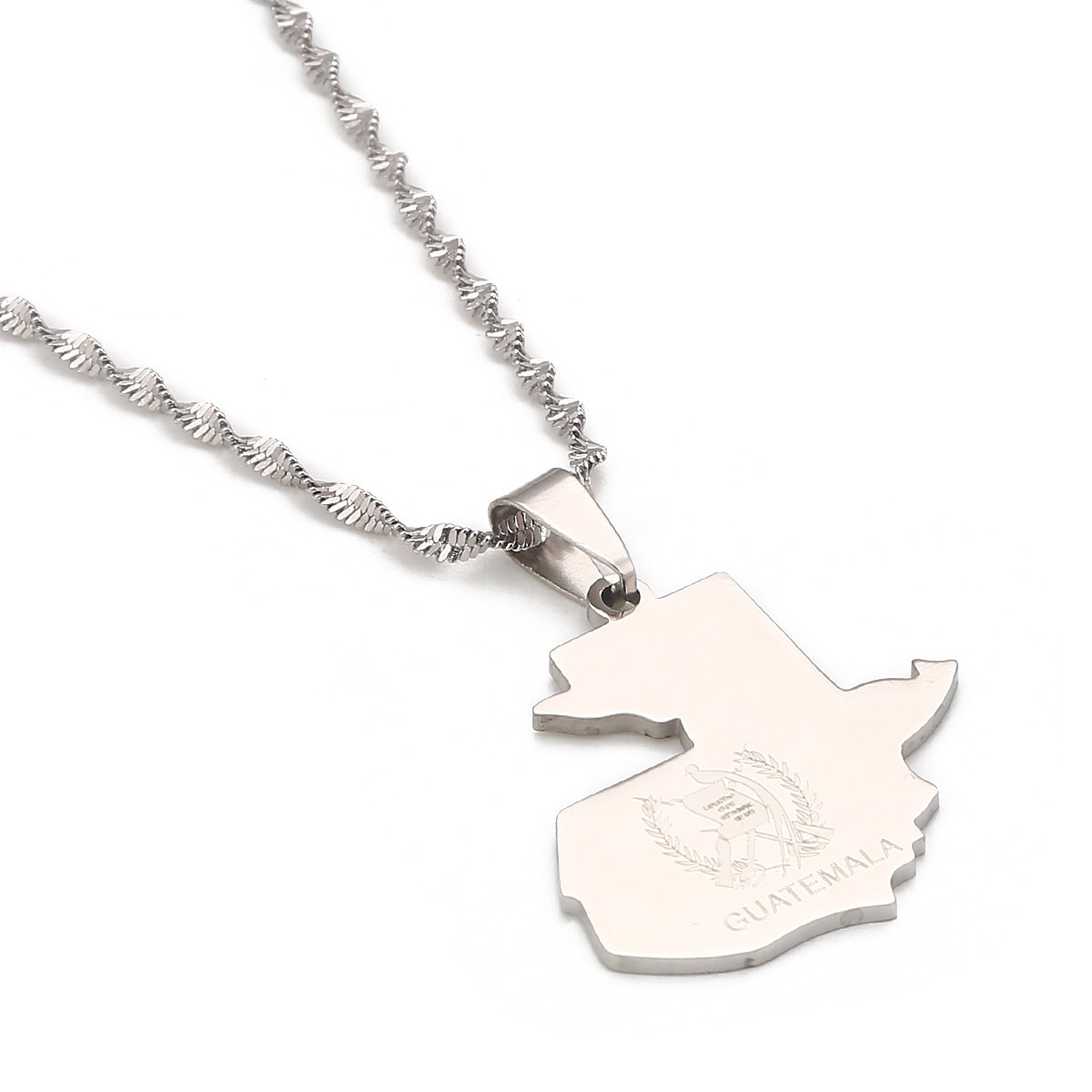 CB Gold JewelryStainless Steel Guatemala Map Pendant Necklace Gold Color Jewelry Map of Guatemala (silver)