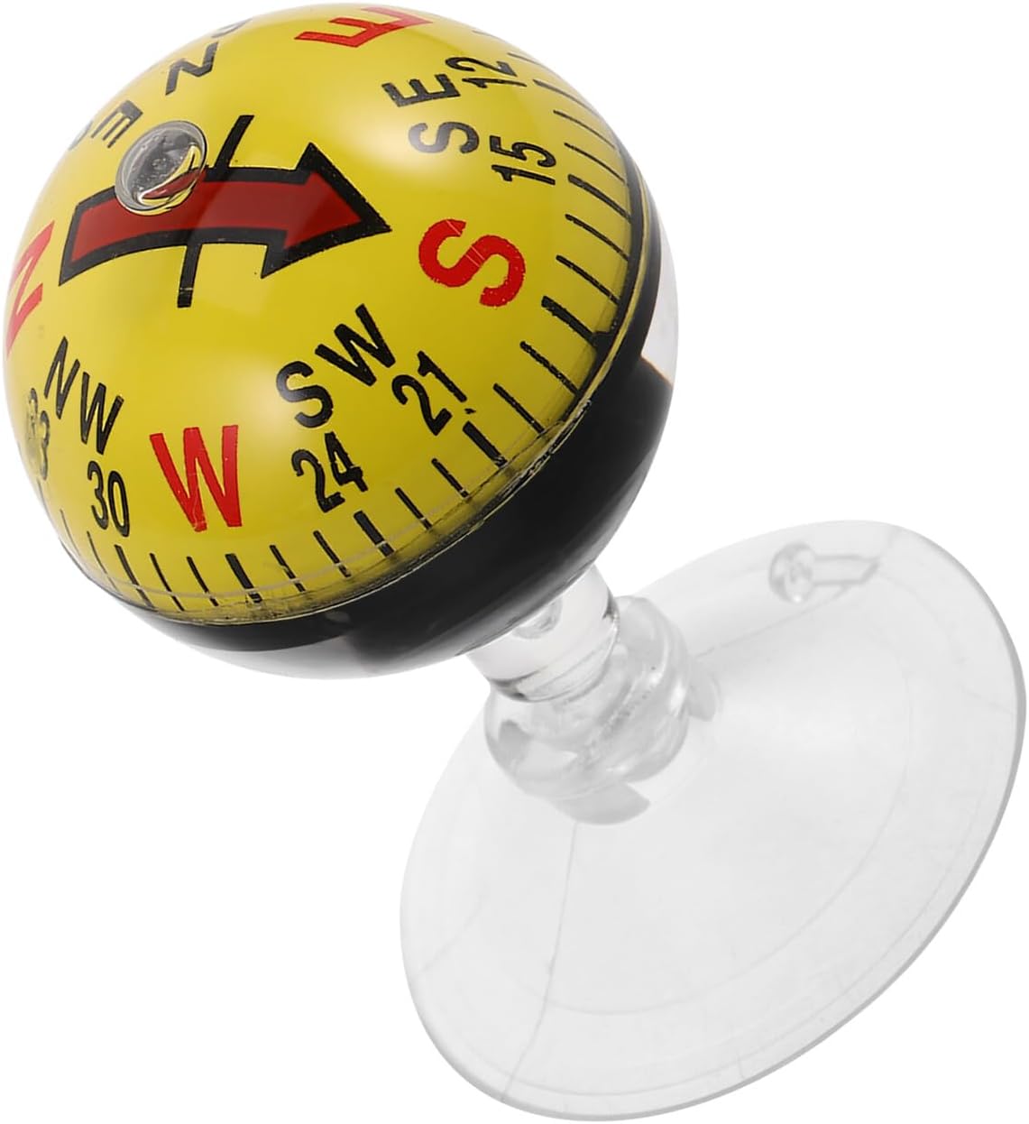 Portable Car Guide Ball Compass with Suction Cup 38mm Plastic Yellow for Dashboard Mount Outdoor Hiking and Vehicle Navigation