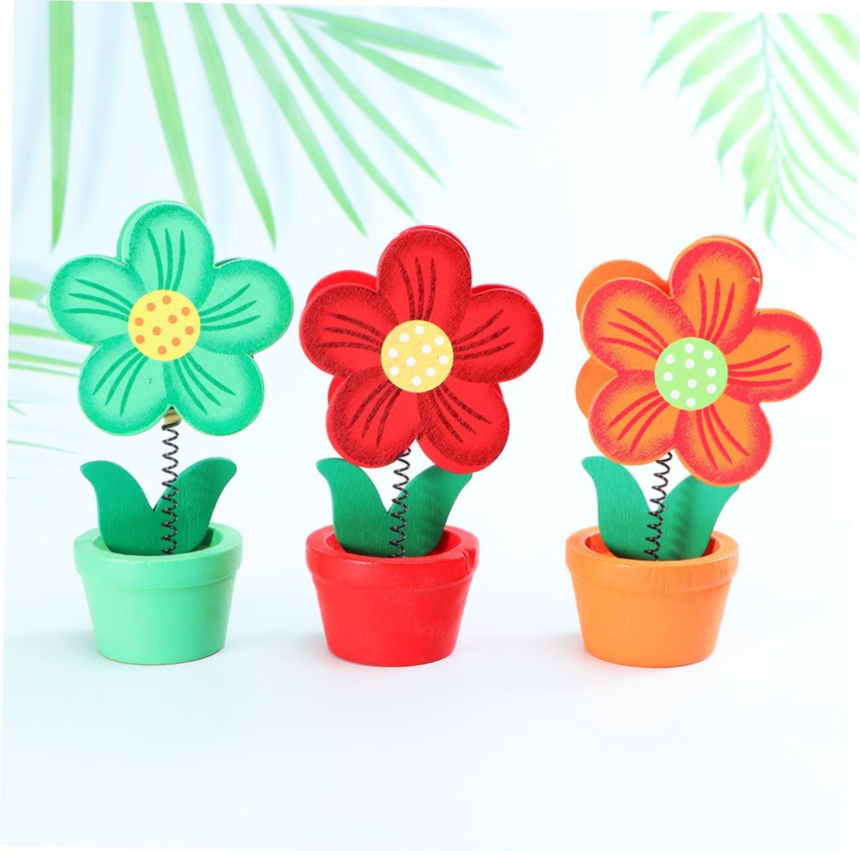 6pcs Wooden Flower Pot Photo Clips Memo Holders for Home Party Table Decoration Metal Clamp Floral Note and Card Stand with Assorted Flower Design and Reusable Wooden Memo Clips