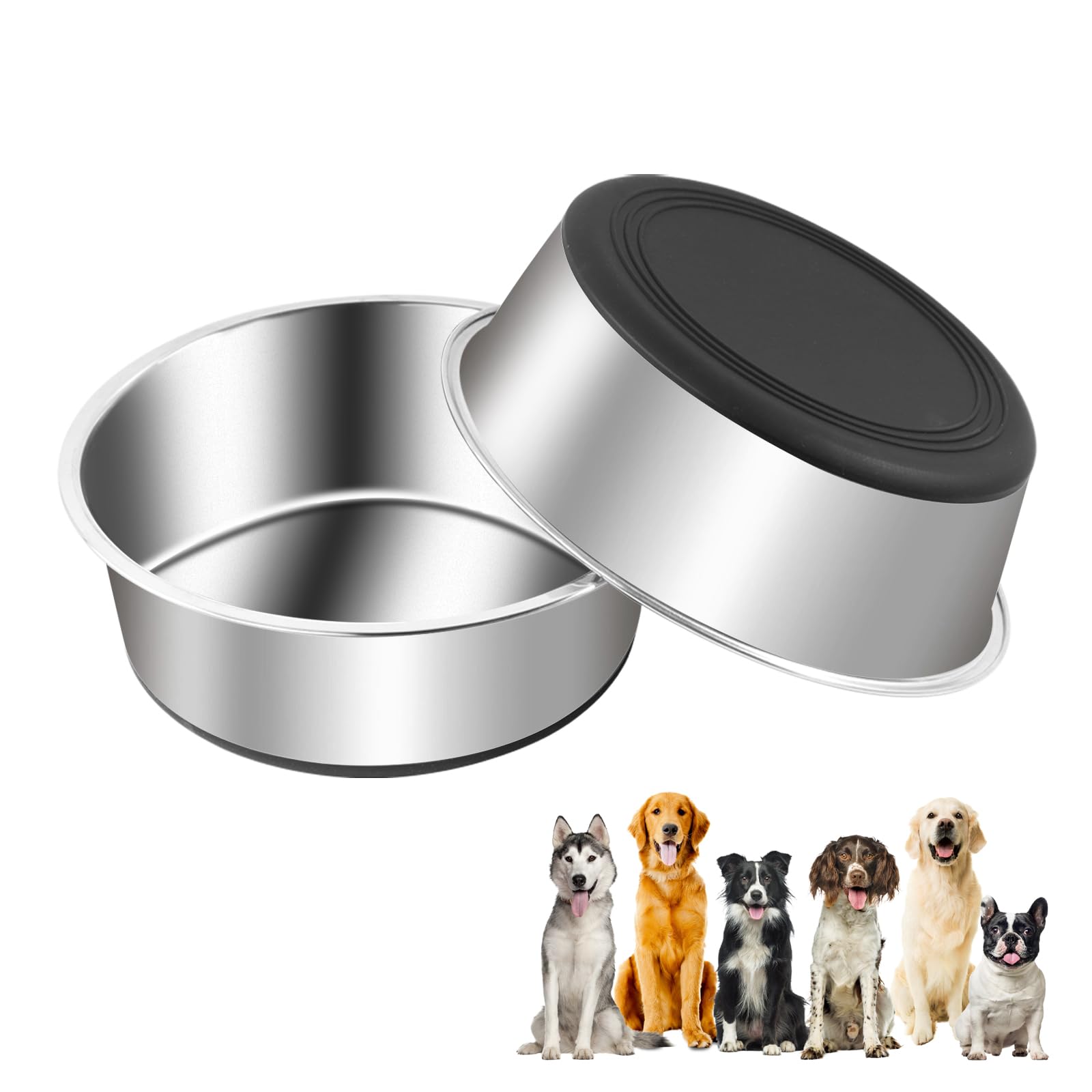 CREVICE Stainless Steel Dog Bowl Set - 26cm (2500ml), Pack of 2 | Non-Slip Silicone Base, Perfect for Food and Water Bowls for Large to Extra Large dog Dogs - Dishwasher Safe
