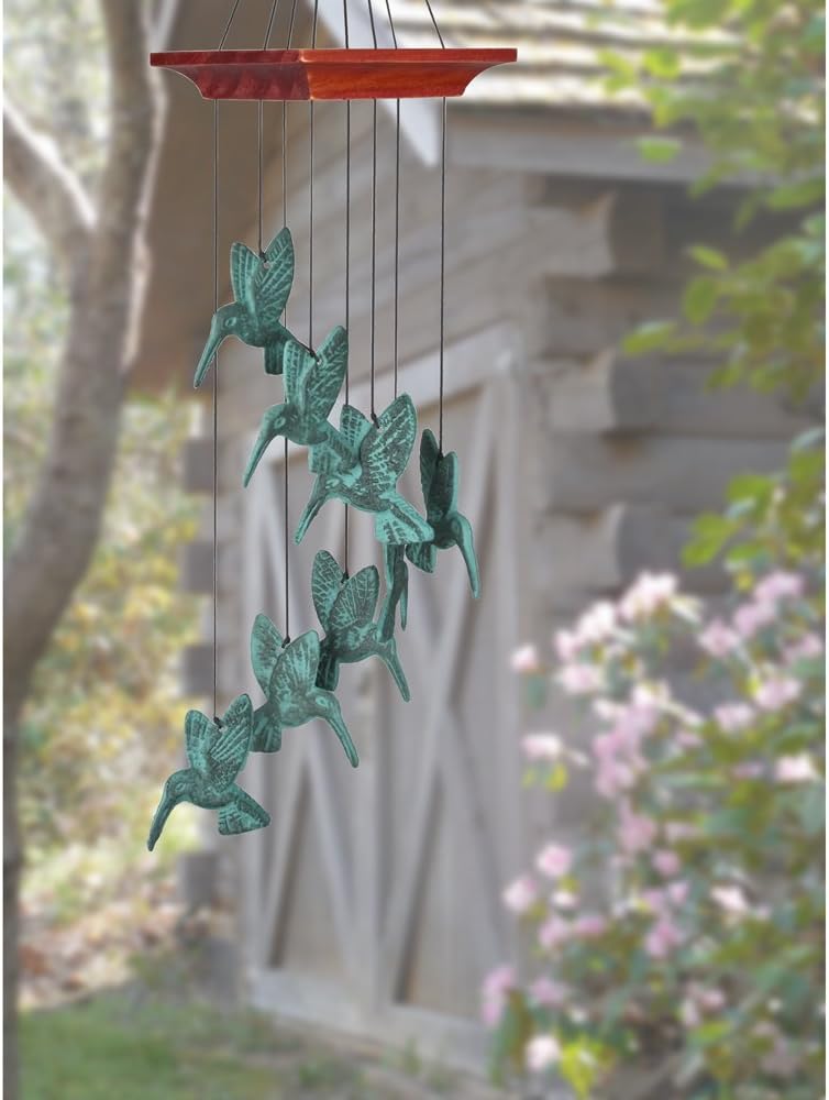 Woodstock Chimes Signature Collection, Woodstock Habitats, Hummingbird Spiral, 18'' Verdigris Habitats and Nature Wind Chimes for Outdoor, Patio, Home or Garden Décor (HHS)