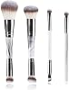 Set de 4 Pinceles de Maquillaje Gris de Doble Punta, Kit Profesional de Brochas para Polvo, Rubor, Correctores, Sombras y Kabuki, con Estuche de Viaje, Cerdas Sintéticas Suaves 1