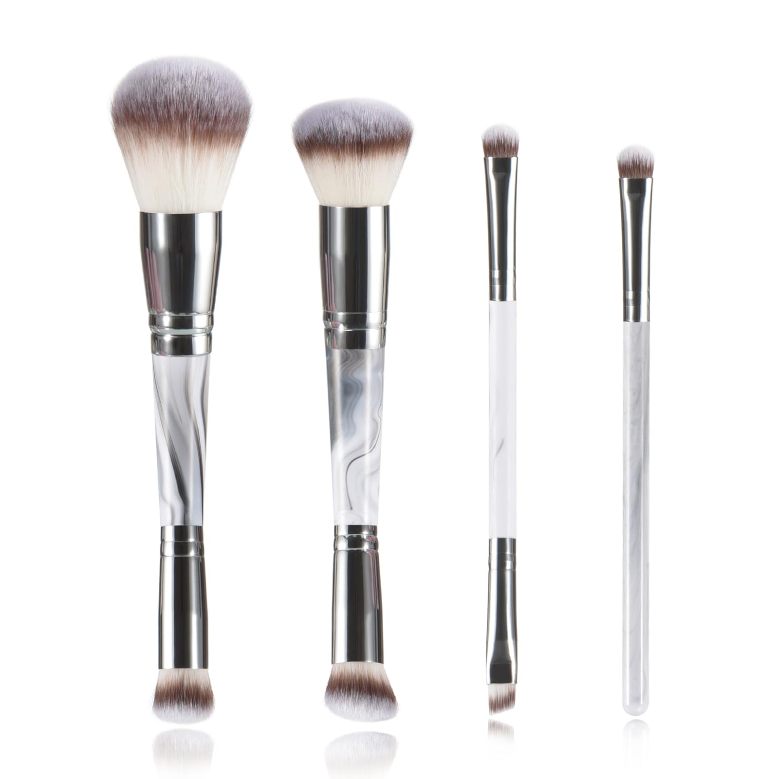 YJ-Anyue 4PCS Gray Dual-Ended Makeup Brushes Set, Professional Powder Blush Concealer Eyeshadow Kabuki Foundation Brush Kit, with Travel Pouch, Soft