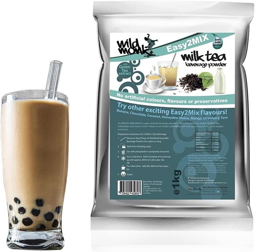 Wild Monk Milk Tea Beverage Powder- Servings Refreshing and Delicious 1kg / 33 for Iced Tea and Hot Tea. Easy to Mix, No Artificial Flavors or Colors and 100% Vegan-Gluten-Free, Halal Certified