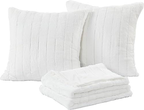 BOON set de manta de pelo de conejo con 2fundas de almohada, 50 x 60 pulgadas y 60 x 80 pulgadas., Poliéster & Mezcla de poliéster, Blanco BOON set de manta de pelo de conejo con 2fundas de almohada, 50 x 60 pulgadas y 60 x 80 pulgadas., Poliéster & Mezcla de poliéster, Blanco