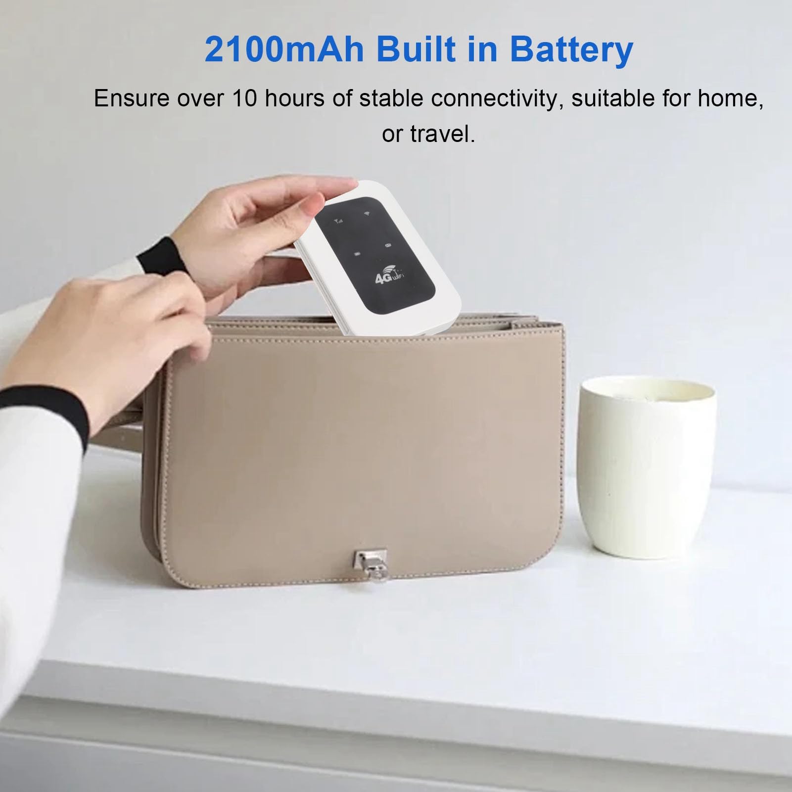Hotspot WiFi 4G/5G, Router WiFi Portatile Connetti Fino a 10 Dispositivi, Plug and Play da 300 Mbps, Hotspot WiFi Mobile con Slot per Schede SIM e Batteria da 2100 MAh Supporta