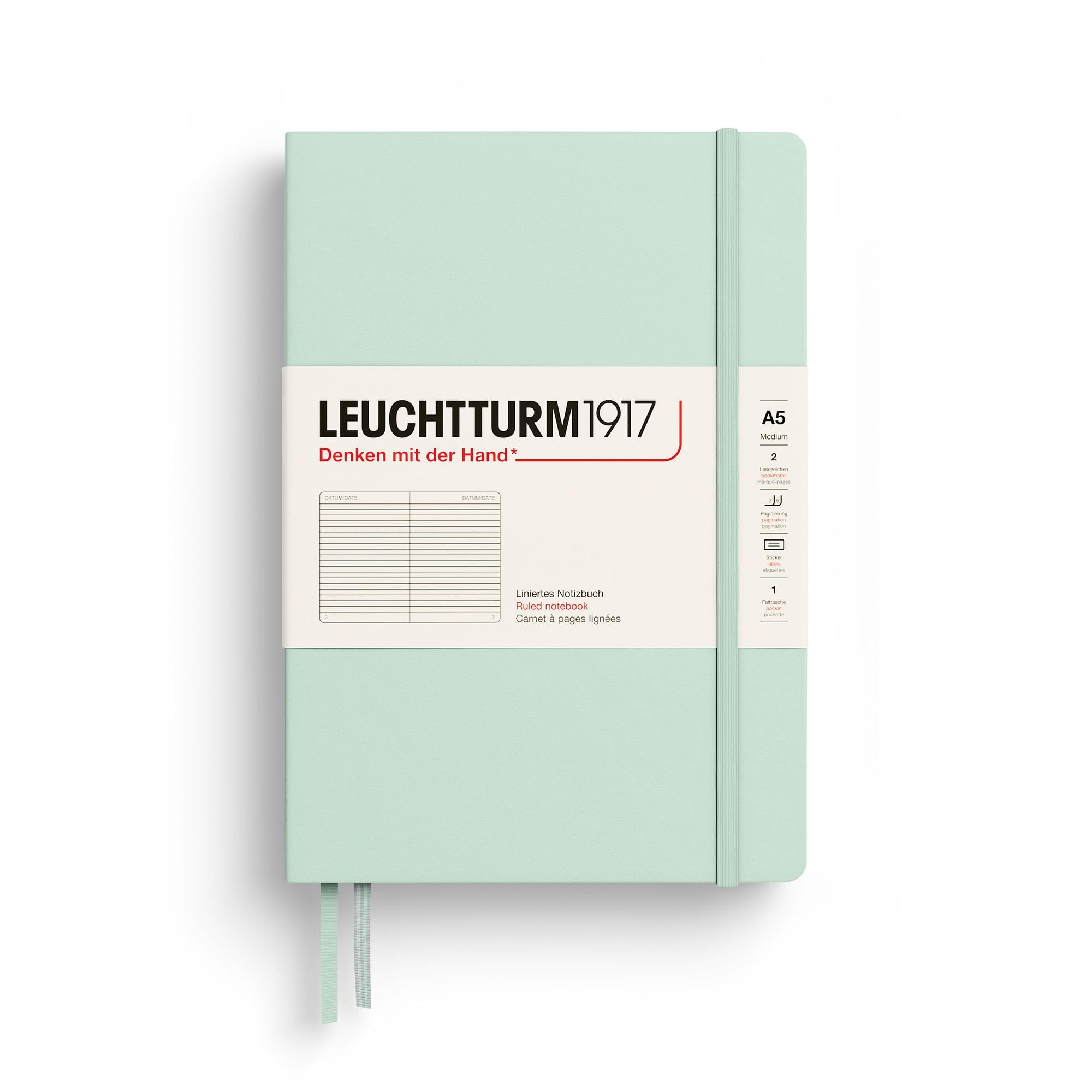 LEUCHTTURM1917 Notebook Medium A5 Hardcover Lined, Mint Green