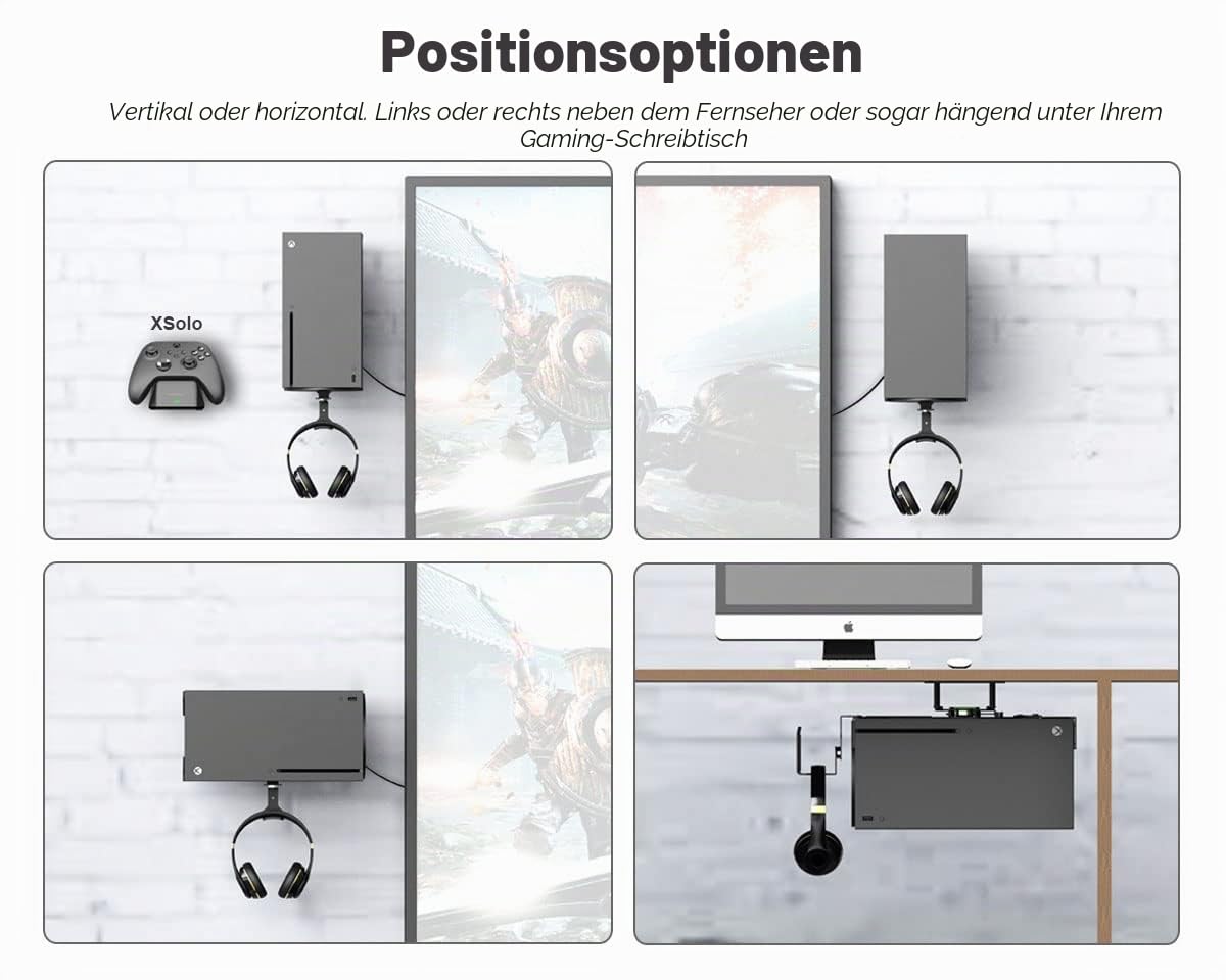 ElecGear Magnetische Wandhalterung für Xbox Series X, Metallische Halterung mit Gaming Headset Haken – montieren XSX Vertikal, Horizontal oder unter dem Schreibtisch