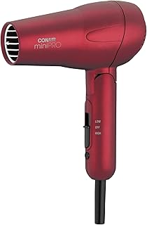 Conair miniPRO Tourmaline Ceramic Travel Hair Dryer with Folding Handle, Red