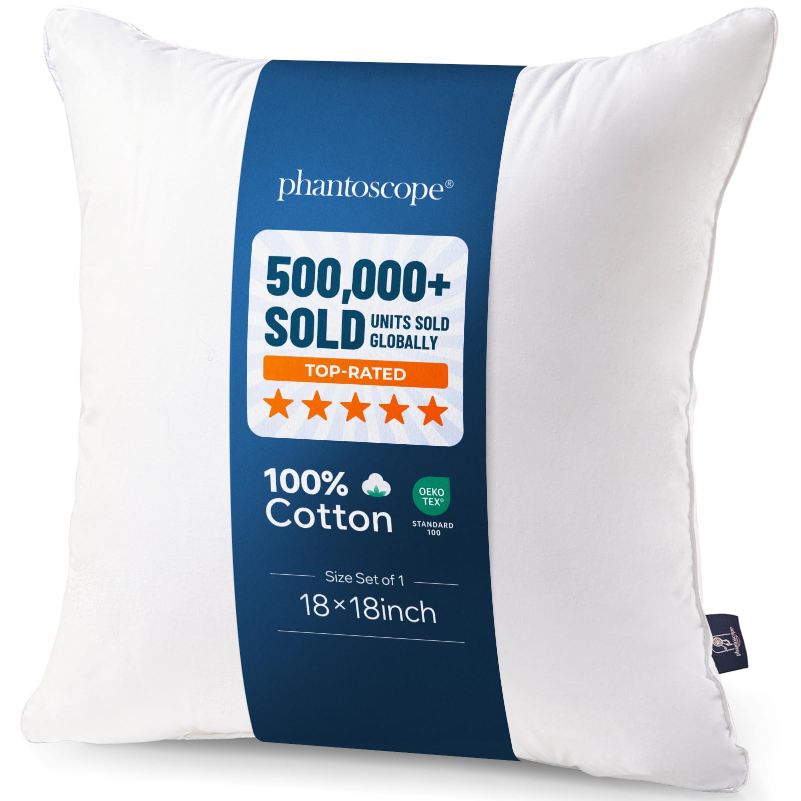 Phantoscope 18x18 Pillow Insert - Throw Pillow Insert with 100% Cotton Cover - 18 Inch Square Form Microfiber Pillow Sham Stuffer - Couch Cushion Pillows, 1 Count (Pack of 1)