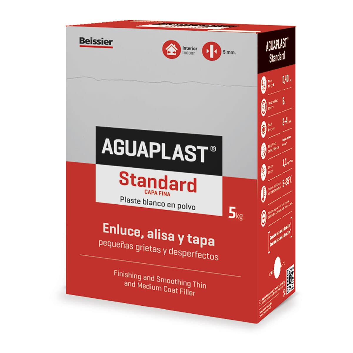 AGUAPLAST 5448B7 Standard Plaste blanco en polvo para grietas, 5 Kg