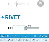Vista 3 de 120 remaches ciegos de aluminio, surtido de remaches de 3/16 x 1/2 pulgadas, color plateado