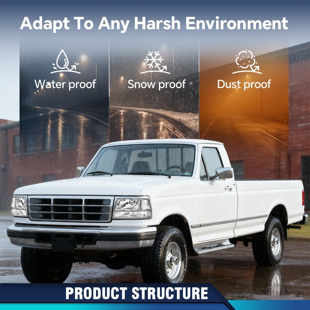 PIT66 Headlights Assembly Compatible with 1992-1996 Ford F150 Bronco Fit 92-97 F250 F350 Headlights with Corner Signal Bumper Lamps Clear Lens Chrome Housing Clear Reflector