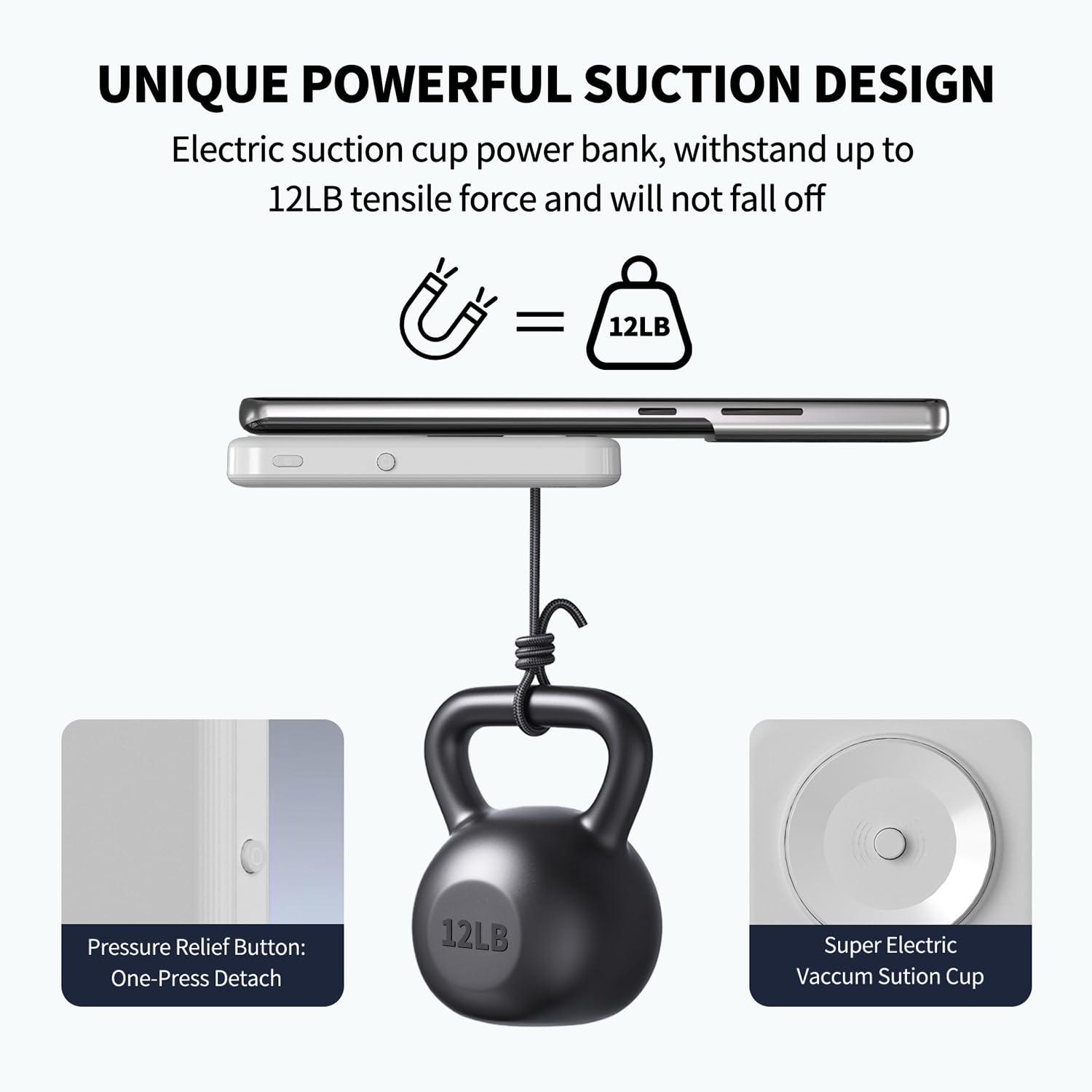 Miady Wireless Portable Charger, 5000mAh Power Bank with Powerful Electric Suction, 15W Wireless Charging for Samsung Galaxy, Google Pixel, Moto G Play,iPhone, White