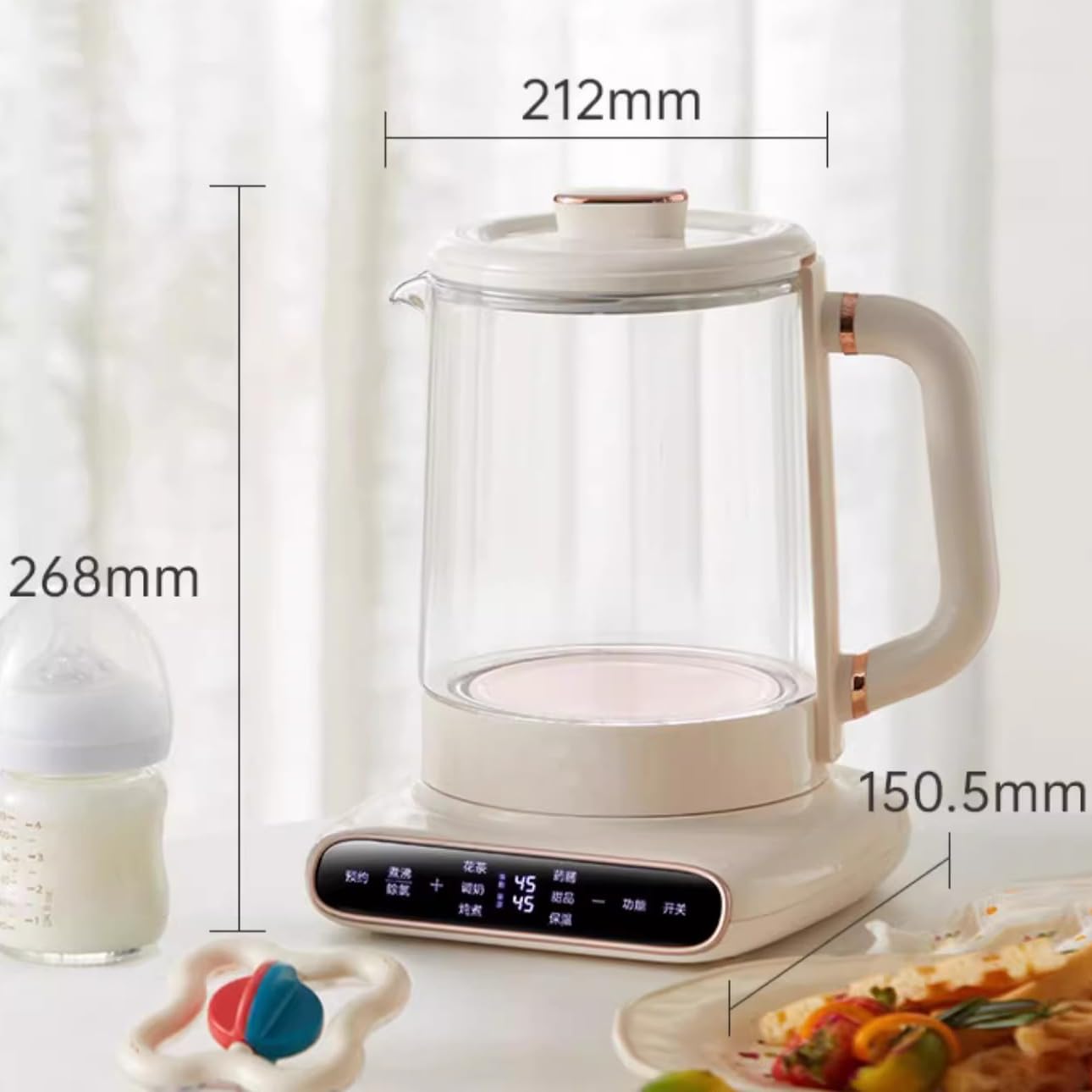 Bollitore Elettrico, Bollitore da tè Portatile da 1,5 L, Scalda tè con Acqua Calda Bollente in Vetro in Acciaio Inossidabile Touch Screen Intelligente, 6 Opzioni di Cottura Bollitore da tè Nutriente
