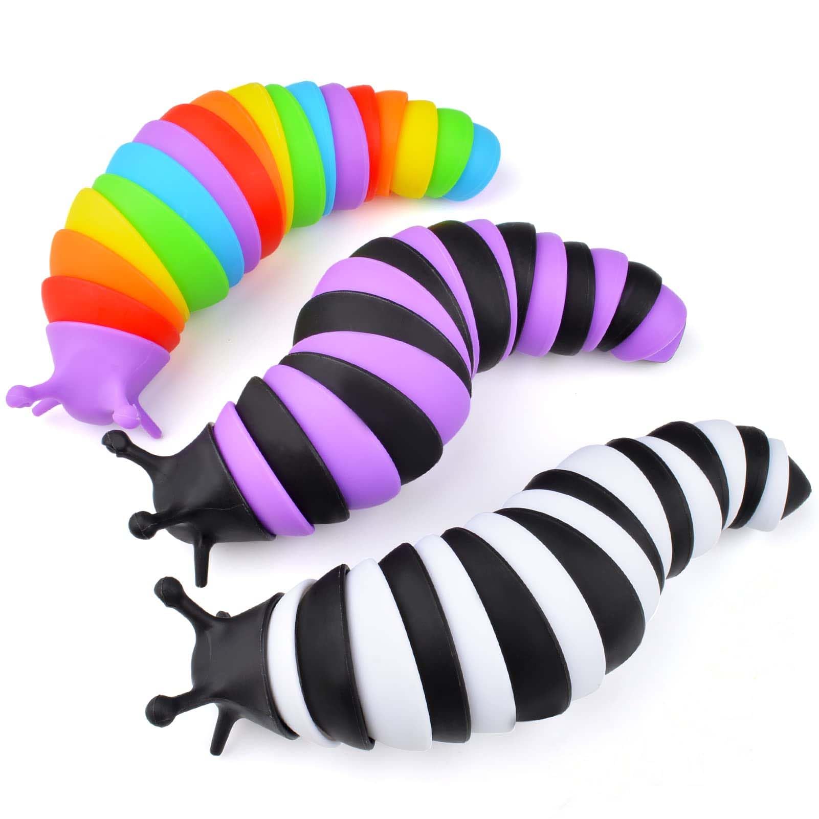 ASIOWELY Fidget Slug Toy 3Pcs Autism Sensory Toys for Autistic Children Toddler - Valentines Day Gifts For Kids Girls Boys Airplane Car Travel Essential Toys Slug Fidget Toys for Kids & Adults