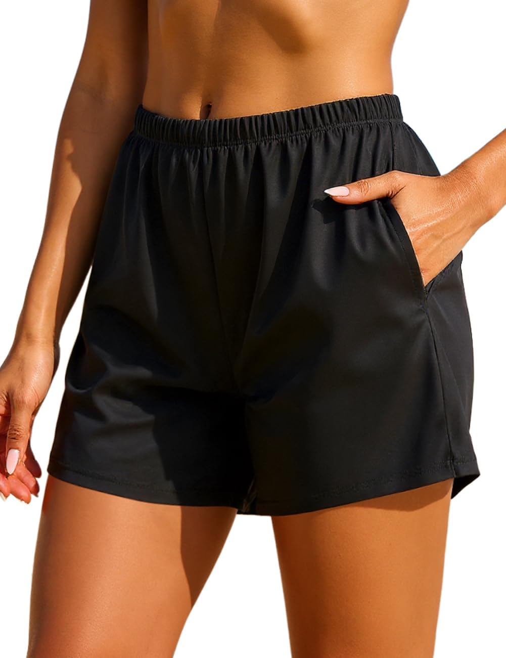 Hilor Women's Swim Shorts High Waisted Swimsuit Board Shorts Quick Dry Boy Leg Swim Bottom with Pockets