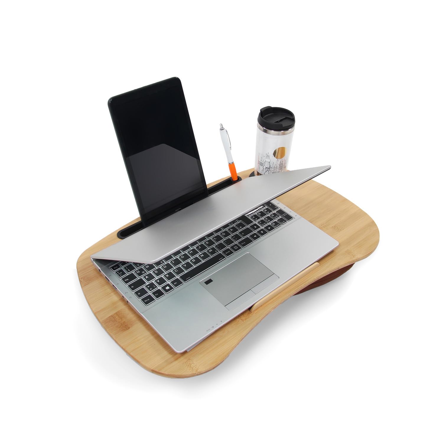 hjh OFFICE 830057 Soporte Portátil COMFILAP I 55 x 34 cm, Bandeja para Ordenador con Cojín, bambú