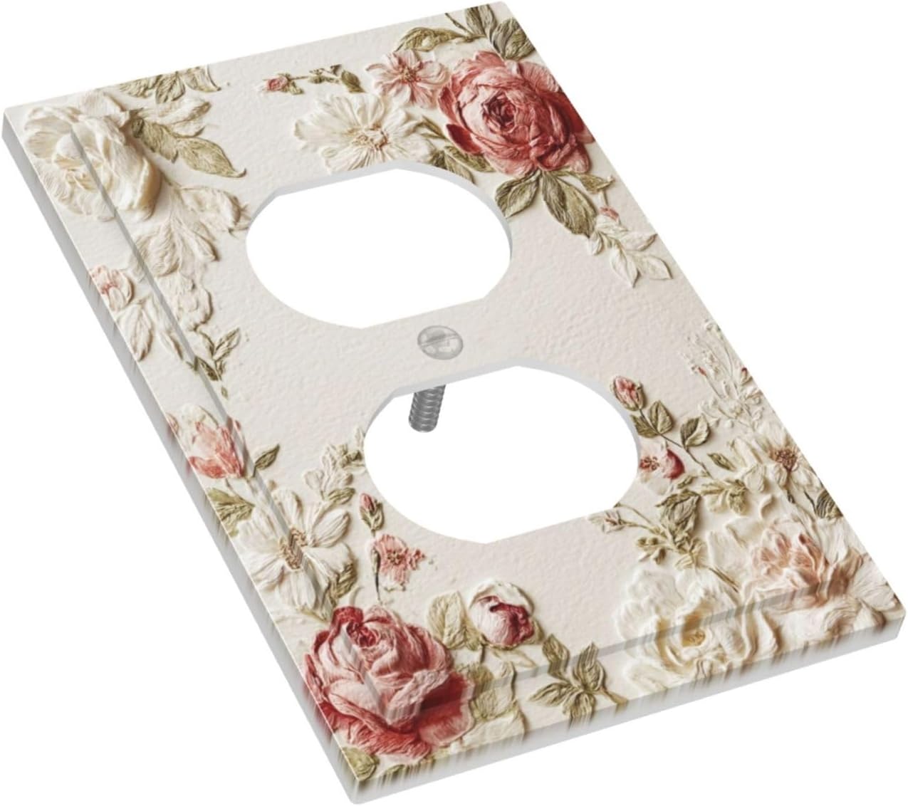 Decorative Outlet Covers Rustic Pink Rose White Flower Floral 1 Gang Duplex Light Switch Cover Plate Unique Wall Plates for Electrical Outlets Switch Plate Covers for Bedroom Home Decor