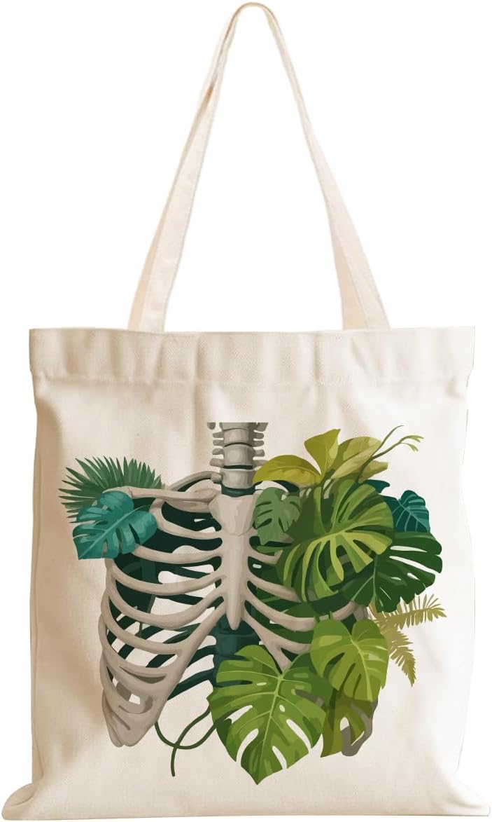 jeilink Bird Gifts Skeleton Plant Lover Gift Canvas Tote Bag Dinosaur Book Lovers Gifts Dragonfly Gift for Women