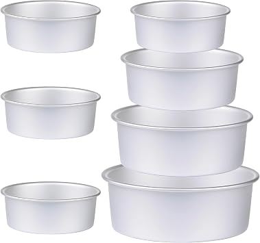 Round Cake Pan Set of 7 4 Pcs of 4 x 2 inch and 1 Pc of 6 x 3 inch/8 x 3 inch/10 x 3 inch, Aluminum Baking Pans for Layer Cakes, Heavy Duty Non-Stick, Evenly Baking Tools for Home Kitchen