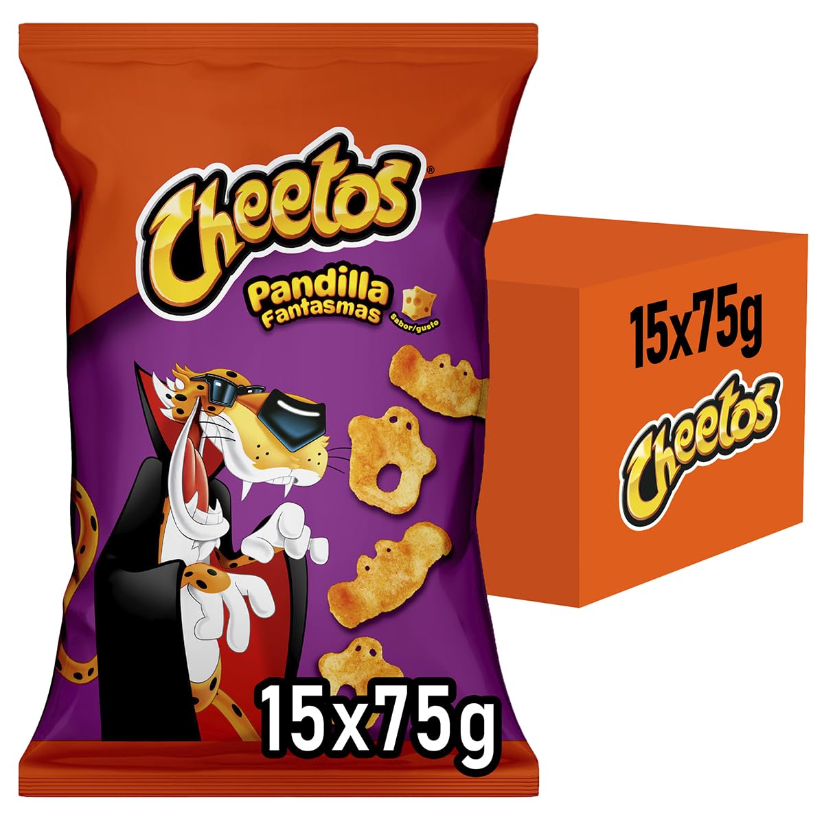 CHEETOS Pandilla Snack de Maíz Frito Sabor Queso para Fiestas y Eventos, Bolsas Individuales de 75 g, Pack de 15