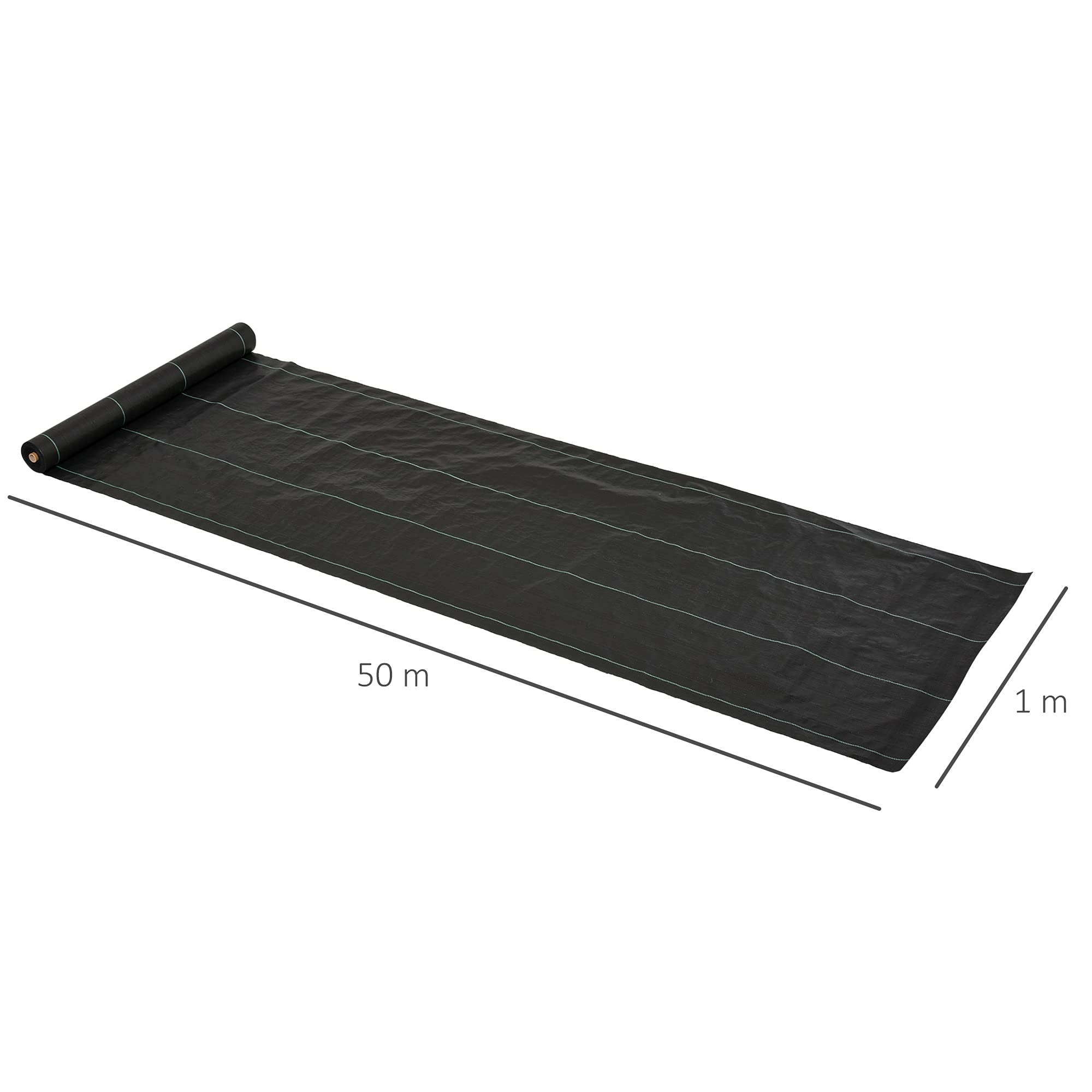 Outsunny Płócienna do mulczowania, tkanina przeciw chwastom, 100 g/m², odporna na rozerwanie, wodoodporna, odporna na działanie promieni UV, dm. 50 l x 1 l m- PP czarno-zielona