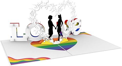 Miniatura 6 de Tarjeta de felicitación desplegable 3D de amor lesbiano - Adecuado para bodas del mismo sexo, aniversarios, día de San Valentín, regalo de