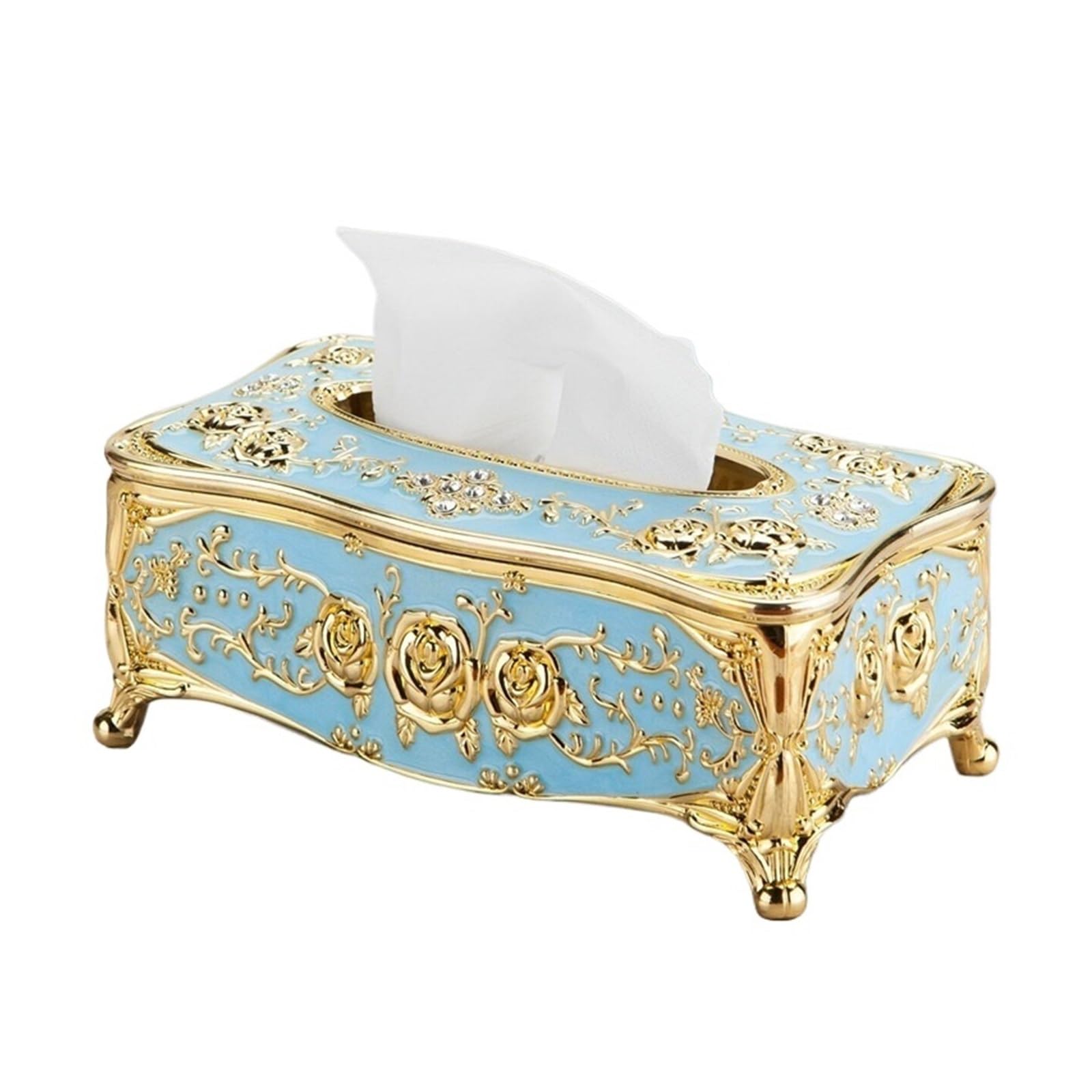 Tissue Box Home Storage Tissue Paper Box Case Cover Napkin Toilet Holder Toilet Paper Case Facial Tissues Box Organizer(Golden Blue)