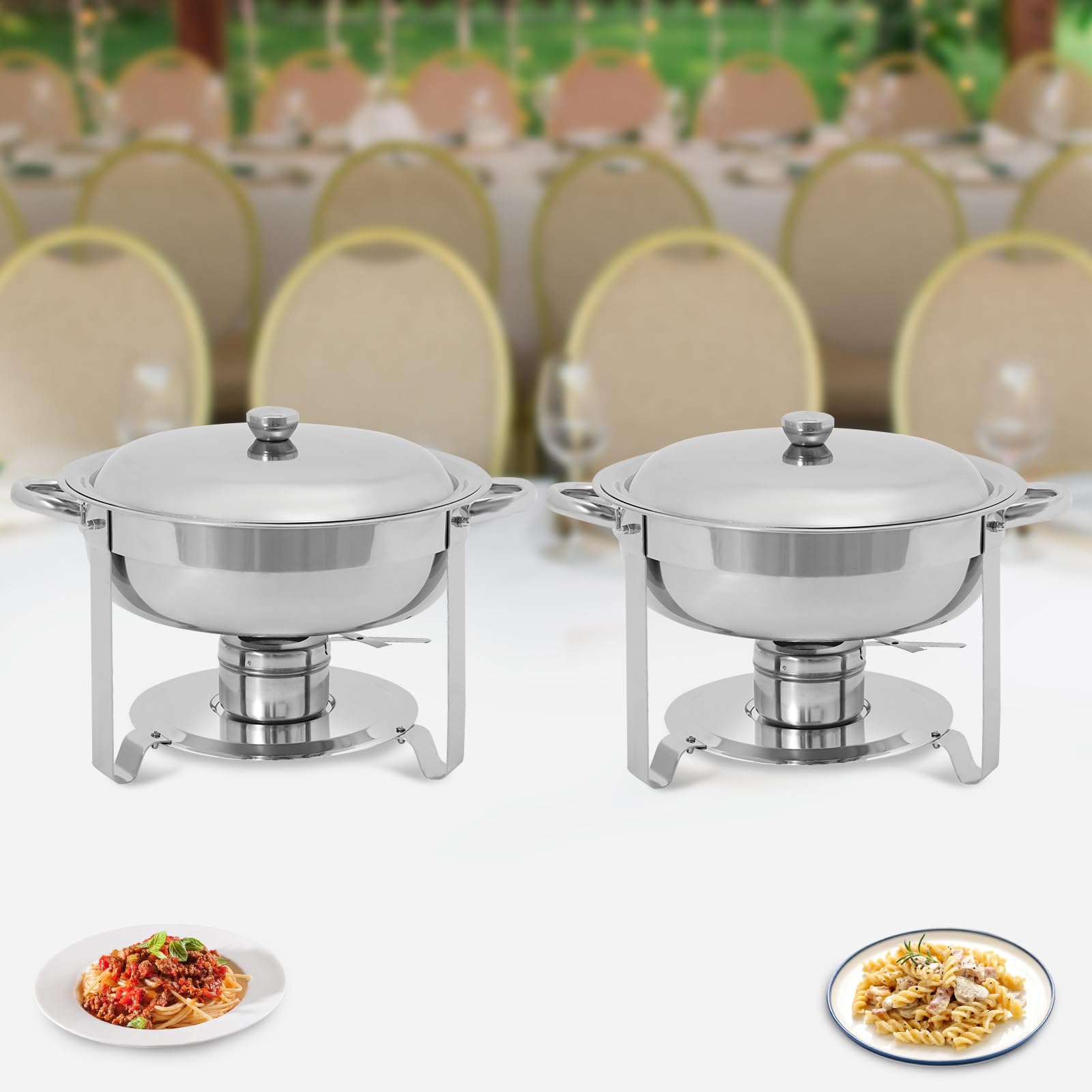 Set di 2 caldi, 4,5 l, Chafing Dish Buffet, per buffet e matrimoni, argento