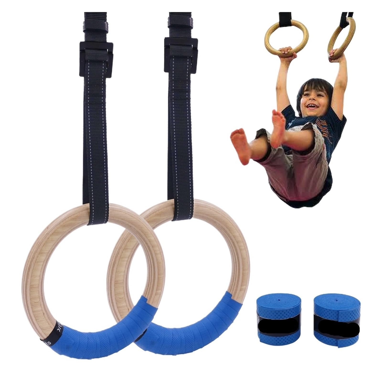 Anillas Gimnasia Anillos de Gimnasia for niños, Anillo Gimnasio 25mm con Correas Ajustables, Hebillas, Fitness Interior, Patio Juegos en casa, dominadas