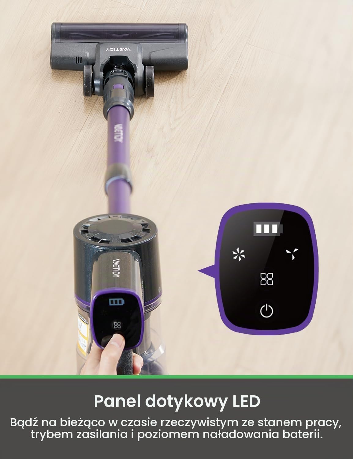 Vactidy V8 Pro, odkurzacz bezprzewodowy, fioletowy, 160 W, 500 litrów, 66 decybeli