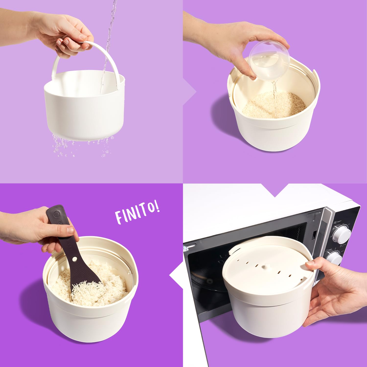 REISHUNGER cuociriso microonde (1,7l) – bianco – per cuocere perfettamente il riso in soli 12 minuti