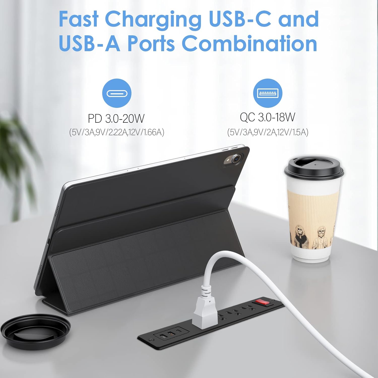 Recessed Power Strip with 20W USB C Ports,Conference Recessed Outlet for Home,Office Desks,Furniture Flush Mount Charging Station,Desk Outlet for L-Shaped Corner Desk,Side Table,or End Table : Electronics