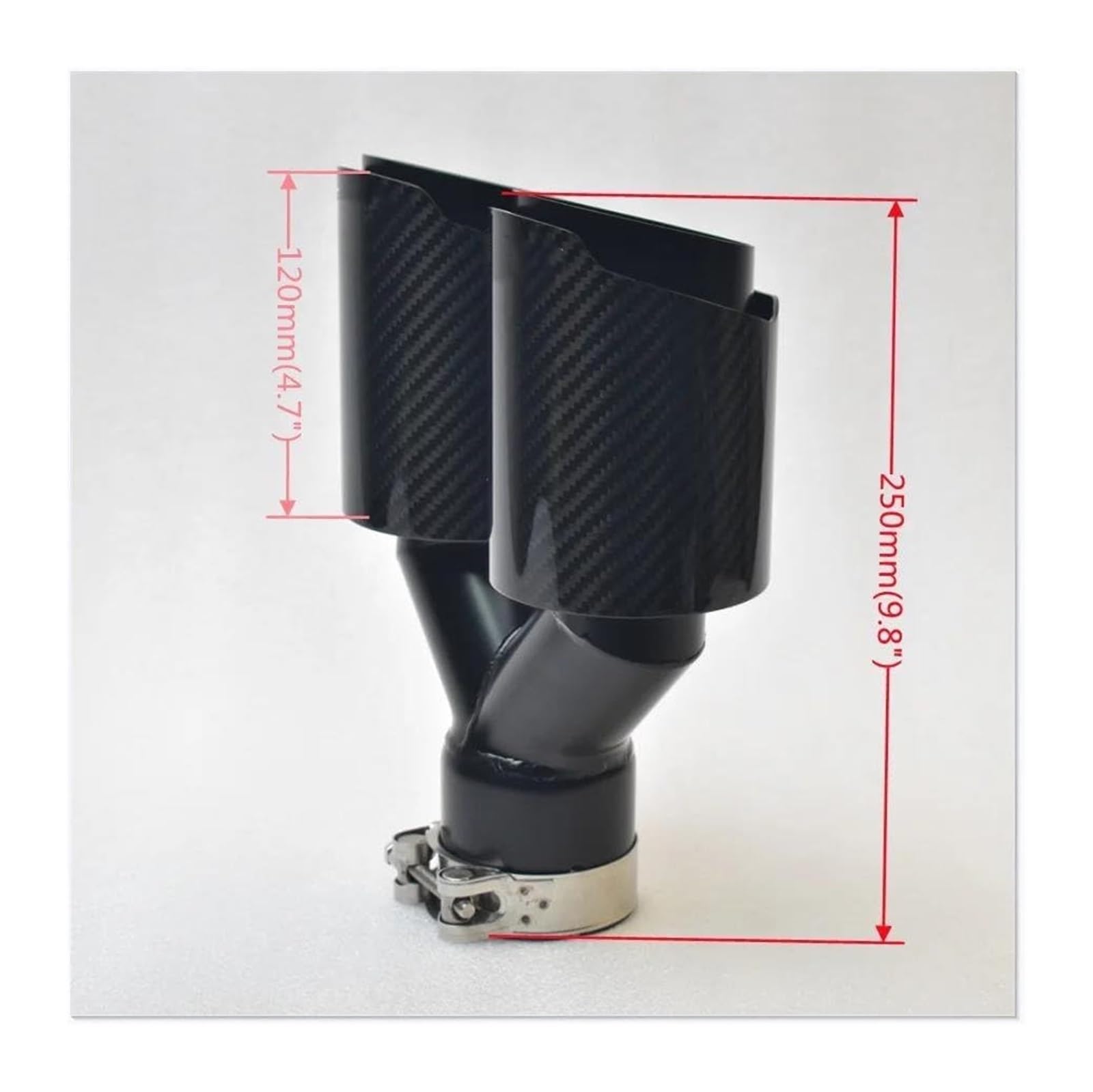 Punta Silenciador Fibra Carbono Negra Brillante Para Coche Forma Y Doble Salida Boquilla Escape Decorativa Universal Tubo Extremo Escape(60 IN -76 OUT)