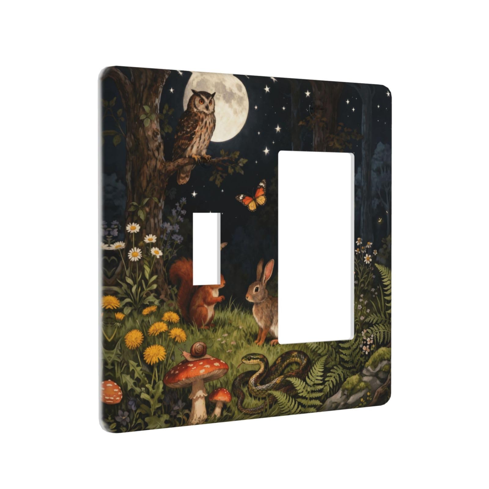 Sghxwp Outlet Covers Watercolor Night Forest Animals 2 Gang Light Switch Cover Decorative Moon Owl Squirrel Rabbit Combin Toggle Rocker Wall Plate Electrical Switchplate for Cottagecore Nursery Decor